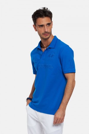 La Martina Kurzes-sleeved Regular Fit Poloshirt Herren Blau | KAEG6355