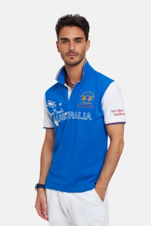 La Martina Kurzes-sleeved Regular Fit Poloshirt Herren Blau Weiß | BMLV6862