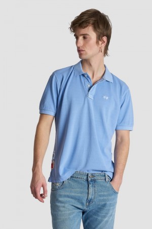 La Martina Kurzes-sleeved Regular-fit Baumwoll Poloshirt Herren Blau | VWOO8453