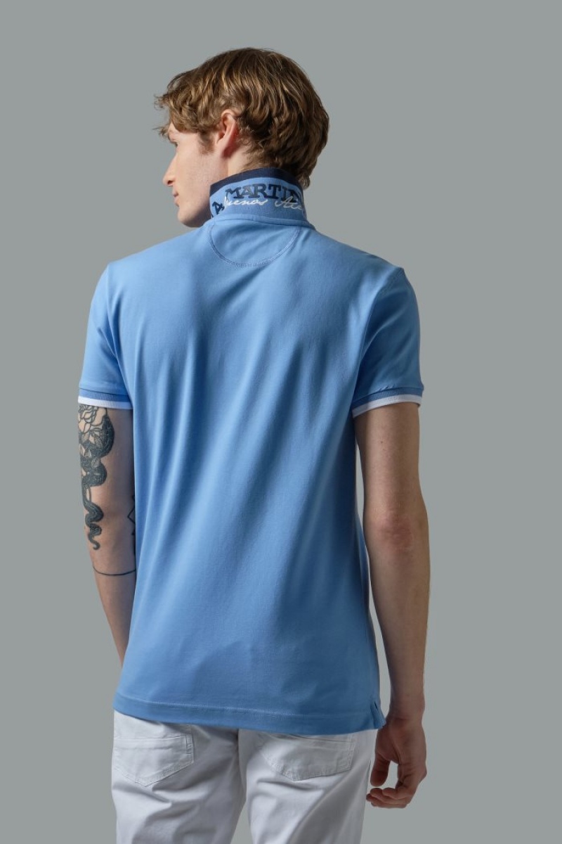 La Martina Slim-fit Stretch Piqué Poloshirt Herren Blau | XBJF7464