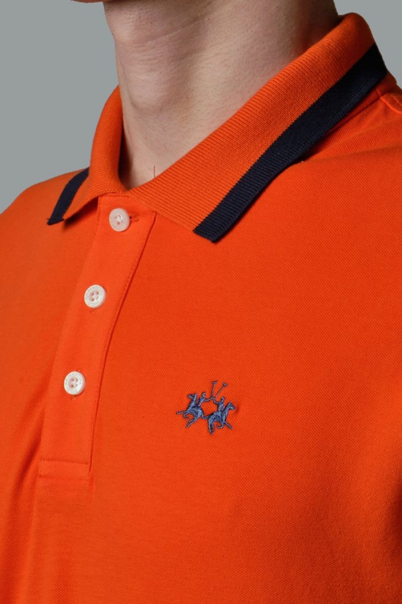 La Martina Slim-fit Stretch Piqué Poloshirt Herren Rot Orange | ZUOG5140