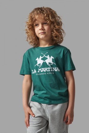 La Martina Klassische Baumwoll T-shirts Kinder Grün | OBAW1375