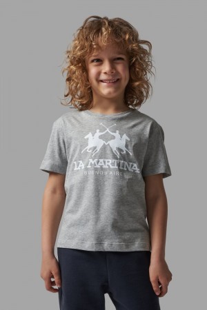 La Martina Klassische Baumwoll T-shirts Kinder Grau Weiß | WCBU1158