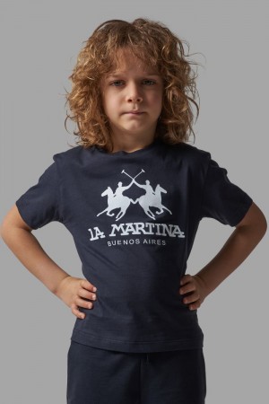 La Martina Klassische Baumwoll T-shirts Kinder Blau | TQVI2672