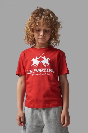La Martina Klassische Baumwoll T-shirts Kinder Rot Königsblau | GPLX0878