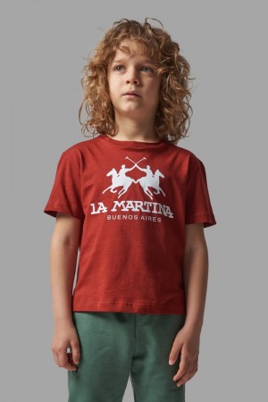 La Martina Klassische Baumwoll T-shirts Kinder Rot | NRBP4447