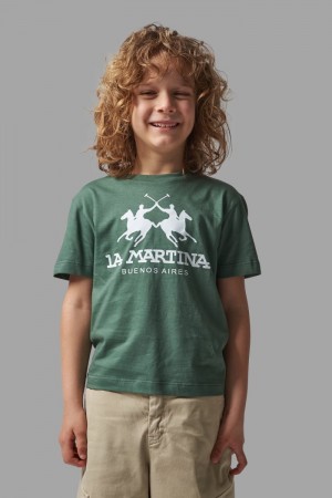 La Martina Klassische Baumwoll T-shirts Kinder Grün | LYSI1129
