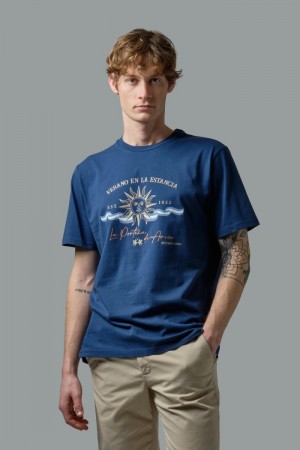 La Martina Kompfort-fit 100% Baumwoll T-shirts Herren Blau | DBMG6865